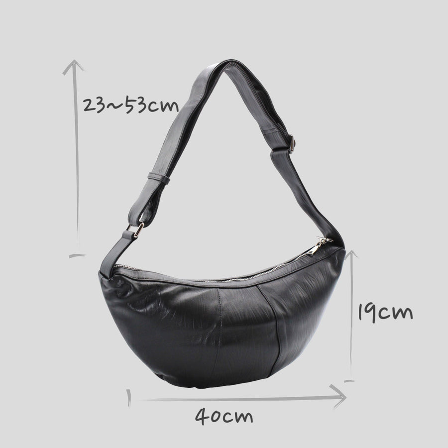 Bay - Leather Black Croissant Bag