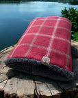 Drogo Red Check Dog Blanket | Luxury Handmade Reversible Sherpa Throw | Customisable Pet Blanket UK
