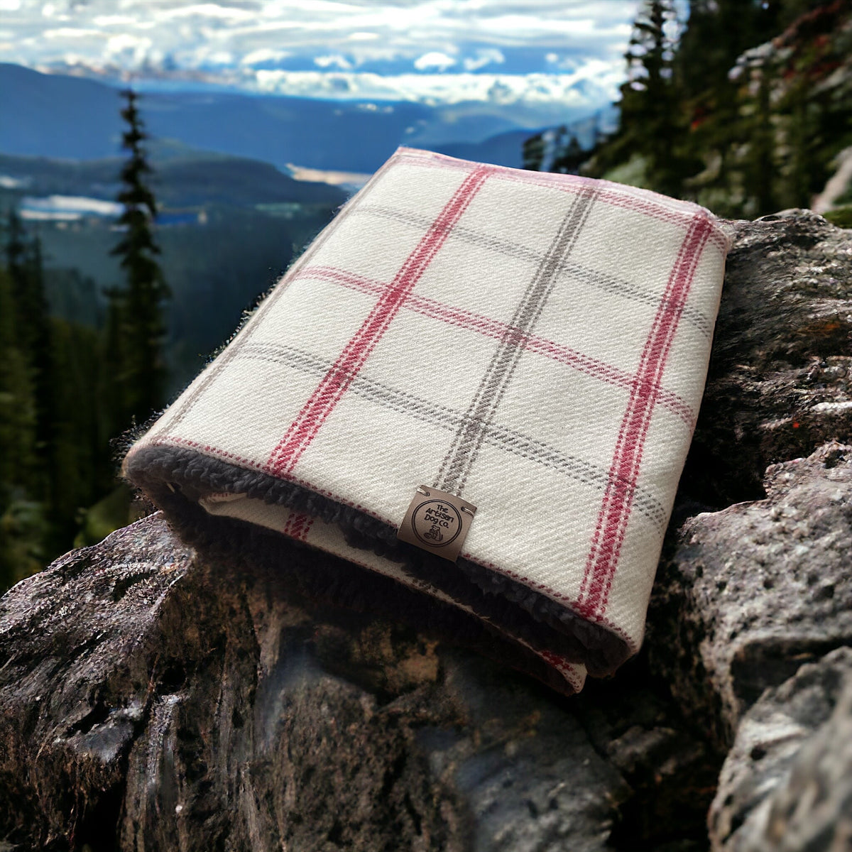 Regular Luxury Handcrafted Knighthayes Cream/red/grey check Dog/pet Blanket