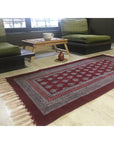 Paisley Jaal Hand-block Print Rug - Red White
