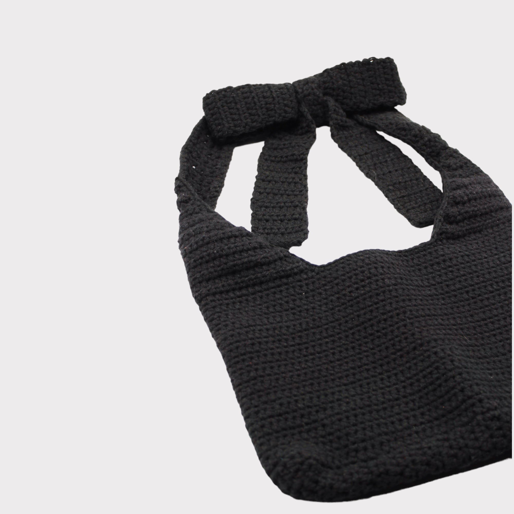Handmade Crochet Bag - Cotton &amp; Satin Knit Yarn, Eco-Friendly &amp; Sustainable, 23cm Height, 34cm Large, 37cm Handle Drop by Sook Stainable at brixbailey.com