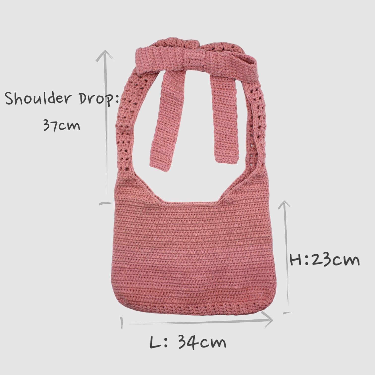 Handmade Crochet Bag - Eco-Friendly Cotton &amp; Satin Knit Tote - 23cm Height, 34cm Large, 37cm Handle Drop by Sook Stainable at brixbailey.com