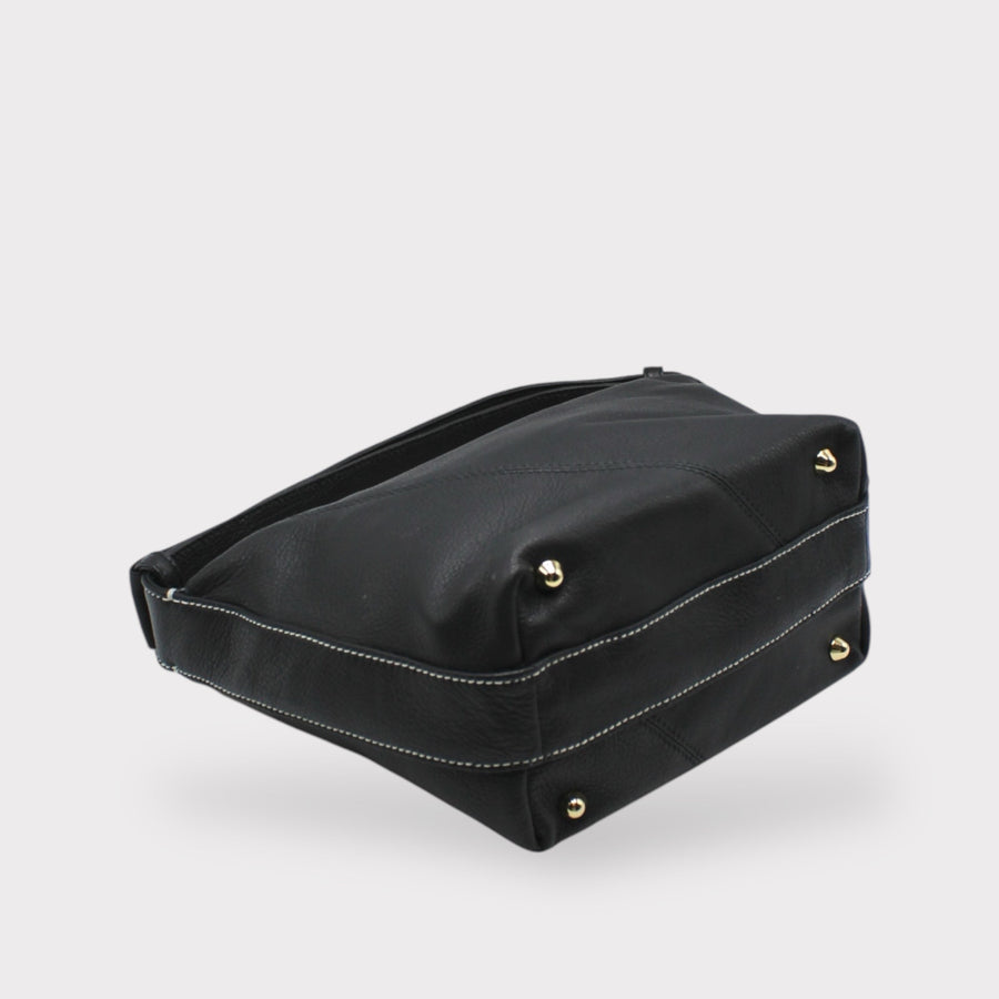 Evy - Genuine Leather Pouch Shoulder Bag Black
