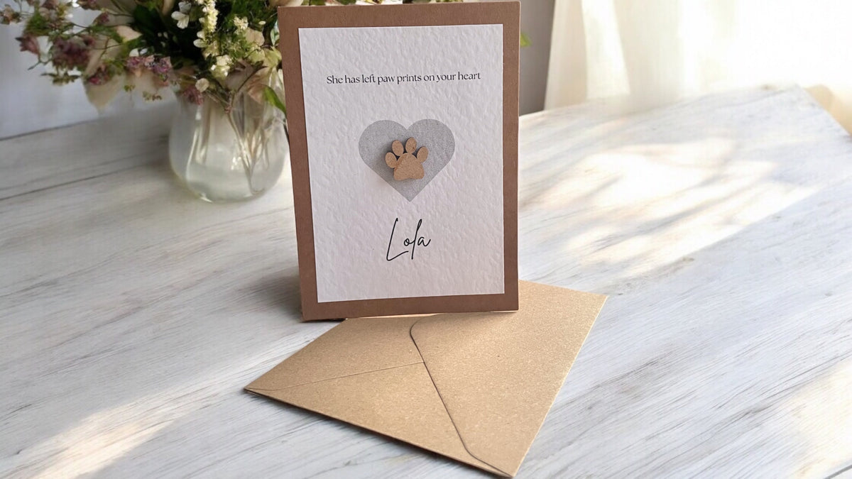 Pawprints on your Heart - Personalised Greeting Card (Pet loss, pet bereavement)