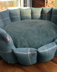 Luxury Forest Green Check Dog Bed with Removable Cushion – Handmade in Devon