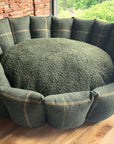Luxury Forest Green Check Dog Bed with Removable Cushion – Handmade in Devon