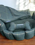 Luxury Forest Green Check Dog Bed with Removable Cushion – Handmade in Devon