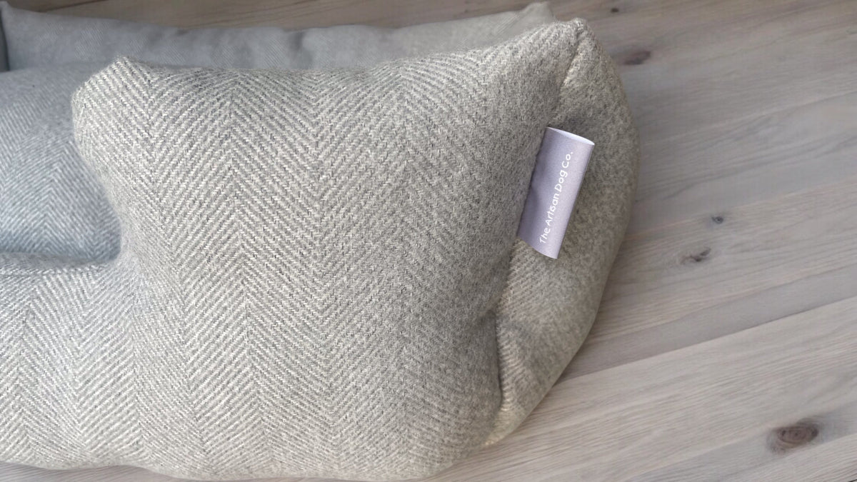 Handcrafted Luxury Dog/cat bed in Herringbone Fabrics - The Classic Collection