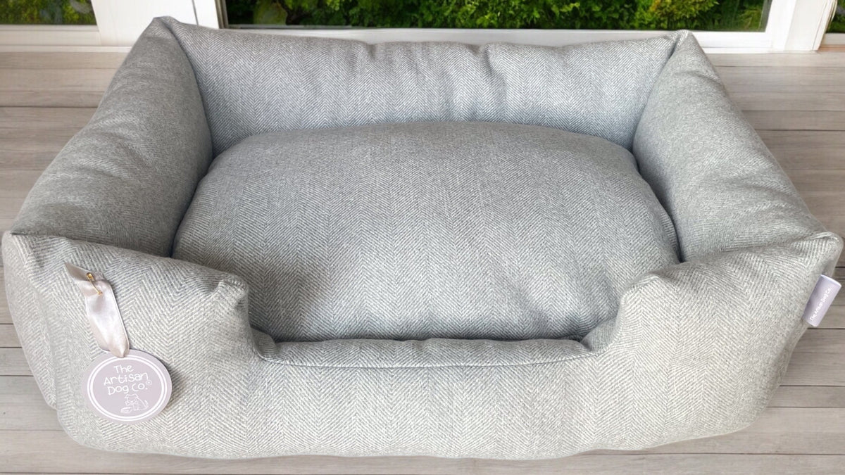 Handcrafted Luxury Dog/cat bed in Herringbone Fabrics - The Classic Collection