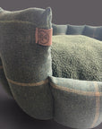 Luxury Forest Green Check Dog Bed with Removable Cushion – Handmade in Devon
