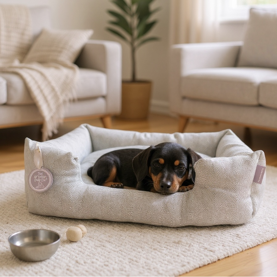 Handcrafted Luxury Dog/cat bed in Herringbone Fabrics - The Classic Collection