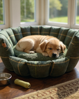 Luxury Forest Green Check Dog Bed with Removable Cushion – Handmade in Devon
