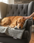 Harris Grey Check Pet Blanket | Reversible Sherpa Fleece | Handmade Luxury Dog Throw | Customisable UK