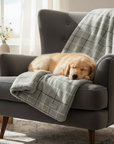Harris Grey Check Pet Blanket | Reversible Sherpa Fleece | Handmade Luxury Dog Throw | Customisable UK
