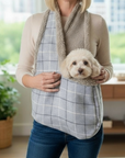 Handcrafted, luxury puppy/small dog carrier/sling - Harris Grey Check