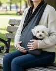 Handcrafted, luxury puppy/small dog carrier/sling - Black Denim
