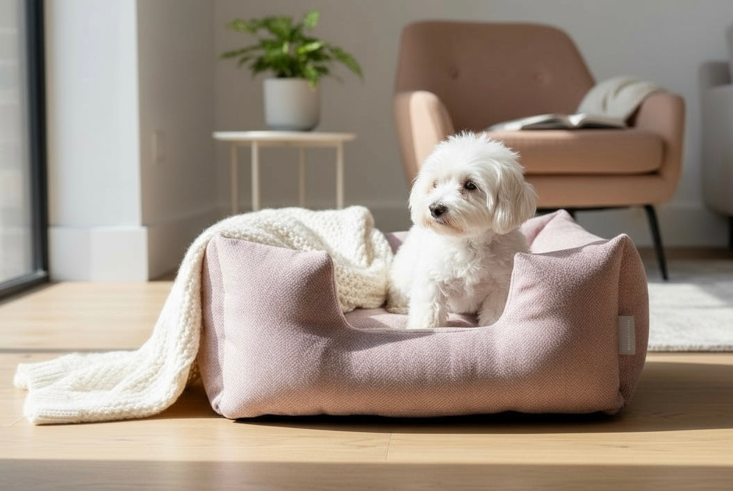 Handcrafted Luxury Dog/cat bed in Herringbone Fabrics - The Classic Collection