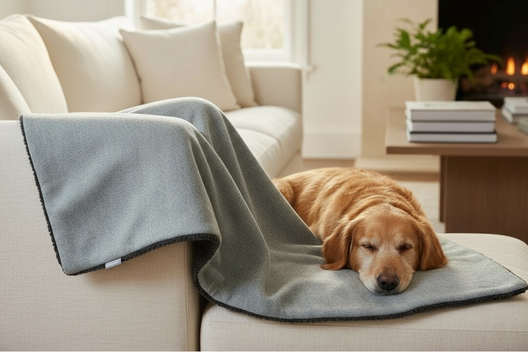 Herringbone Pet Blanket | Reversible Lambswool Sherpa &amp; Faux Suede | Handmade Luxury Dog Throw | Sofa Protector UK