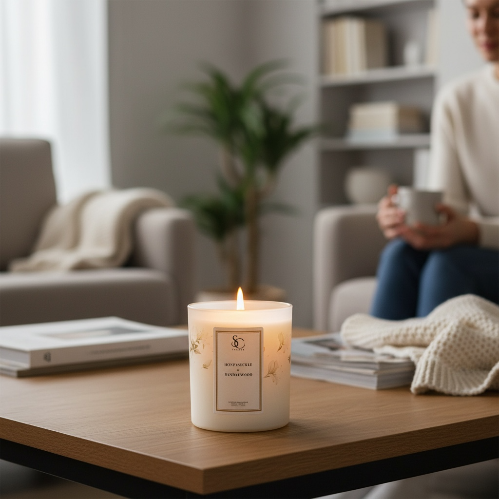 Honeysuckle &amp; Sandalwood – Luxury Soy Candle (30cl)