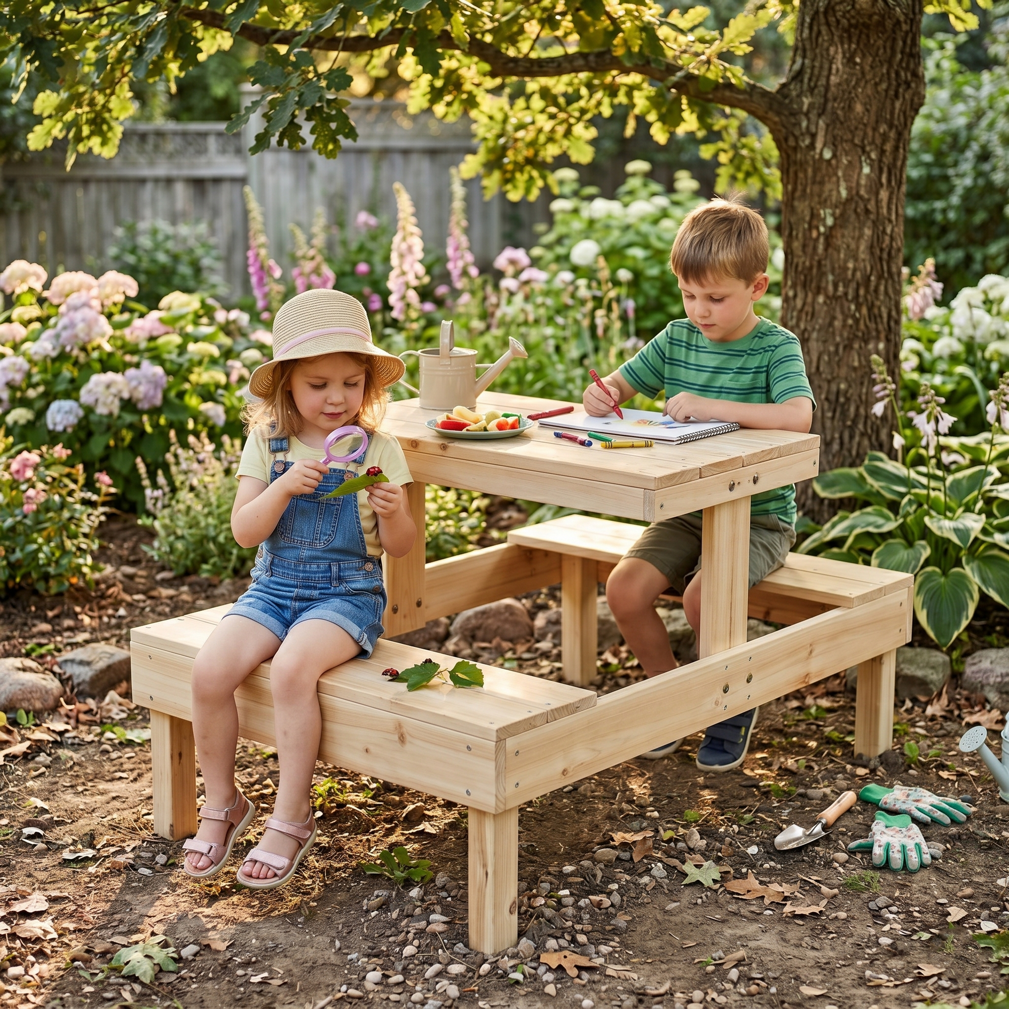 Wooden Children’s Picnic Table - Playhouse Table &amp; Bench Accessory