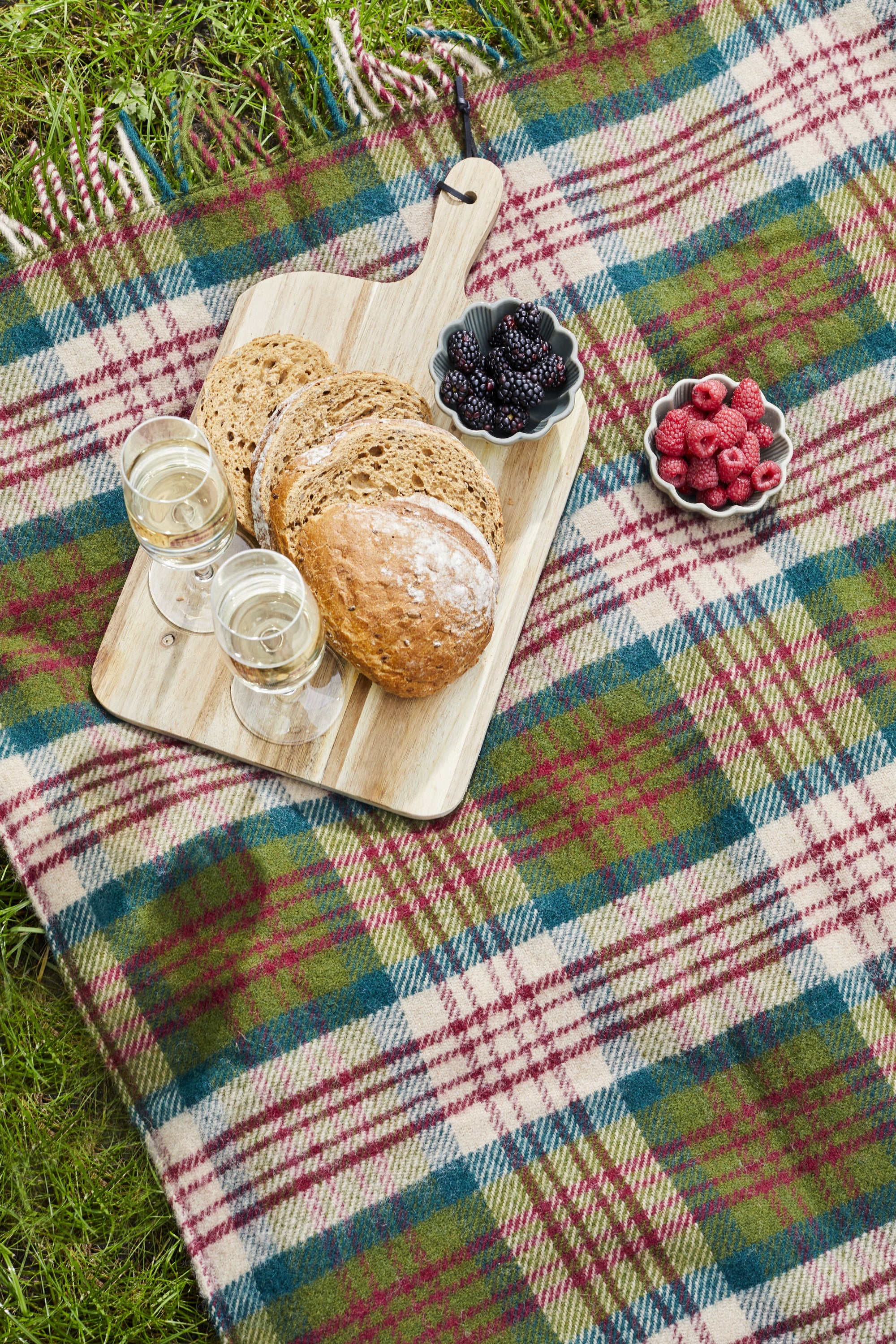 Thistleberry &amp; Wine Picnic Rug Blanket Tartan Checked Burgundy/Claret with Leather Carry Strap