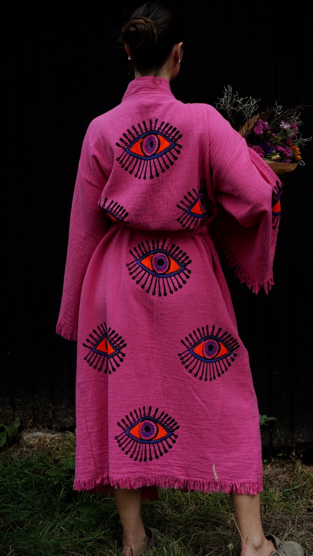 Long Cotton Robe: Pink Eye