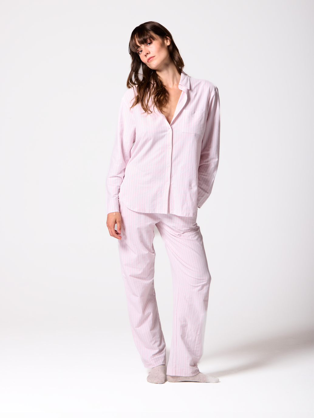 Brushed Organic Cotton Jersey Striped Boyfriend-Shirt PJ Set