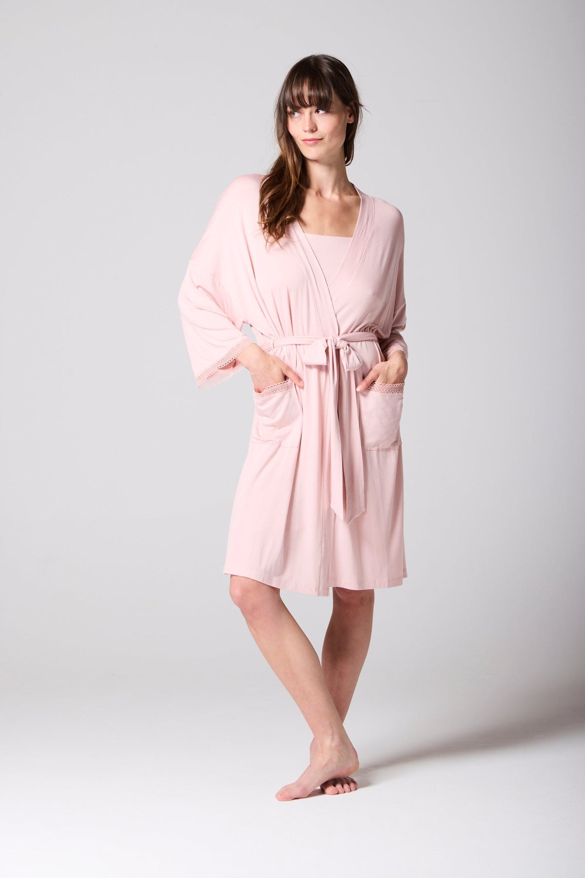 Lace-trimmed Modal Jersey Kimono