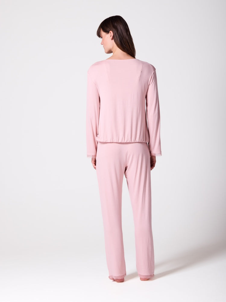 Cotton Modal Pyjama Set with Lace Trim