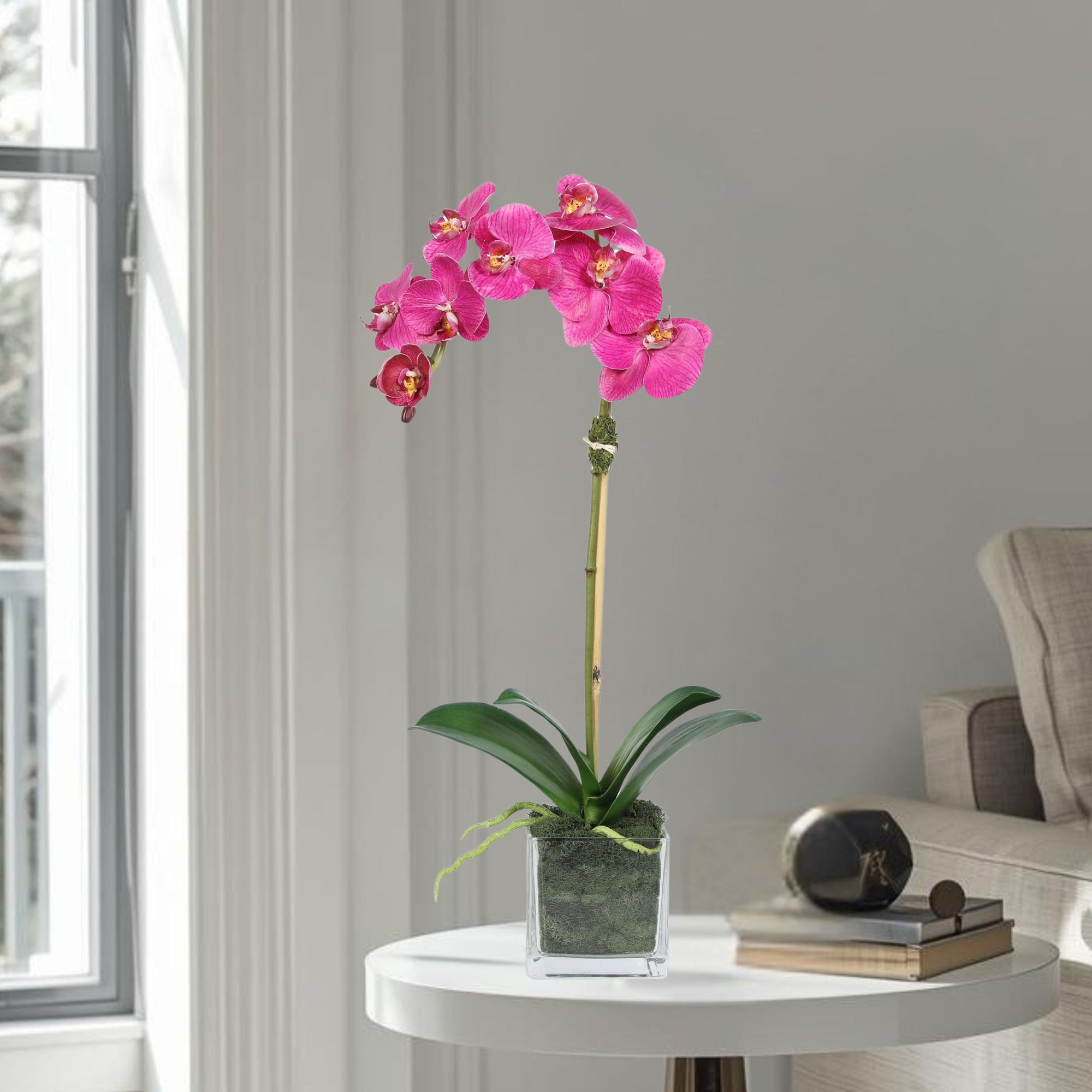Faux Orchid Plant in Square Vase - 20"