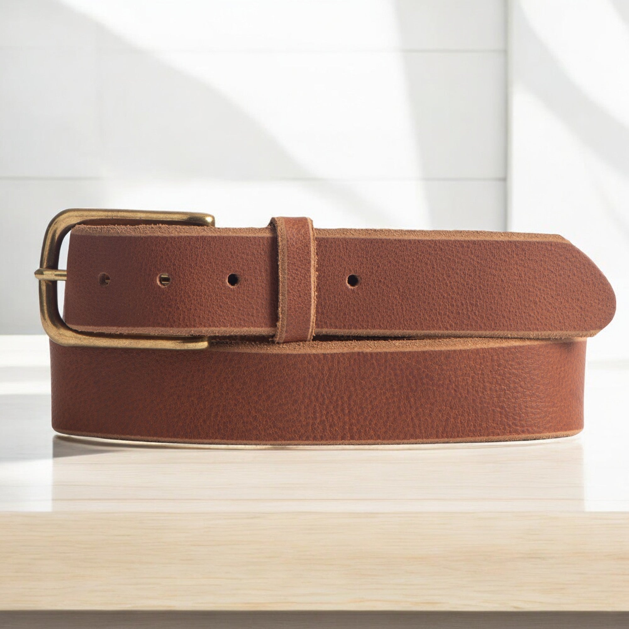 Aria - Brown Leather Dress Belt with Elongated Gold Buckle - Made in Canada