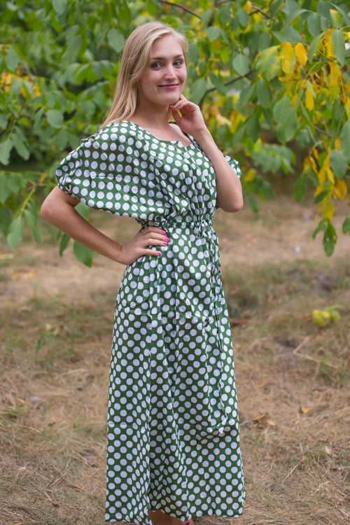 Dark Green Cut Out Cute Style Caftan in Polka Dots Pattern-0