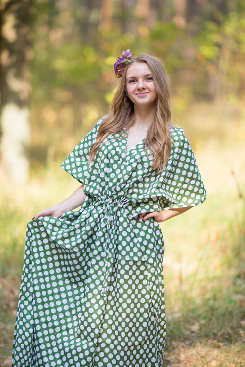 Dark Green The Drop-Waist Style Caftan in Polka Dots Pattern-0