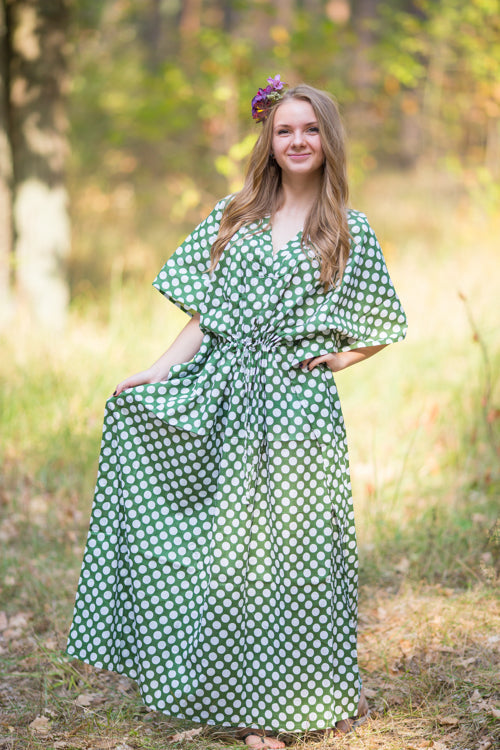 Dark Green The Drop-Waist Style Caftan in Polka Dots Pattern-1