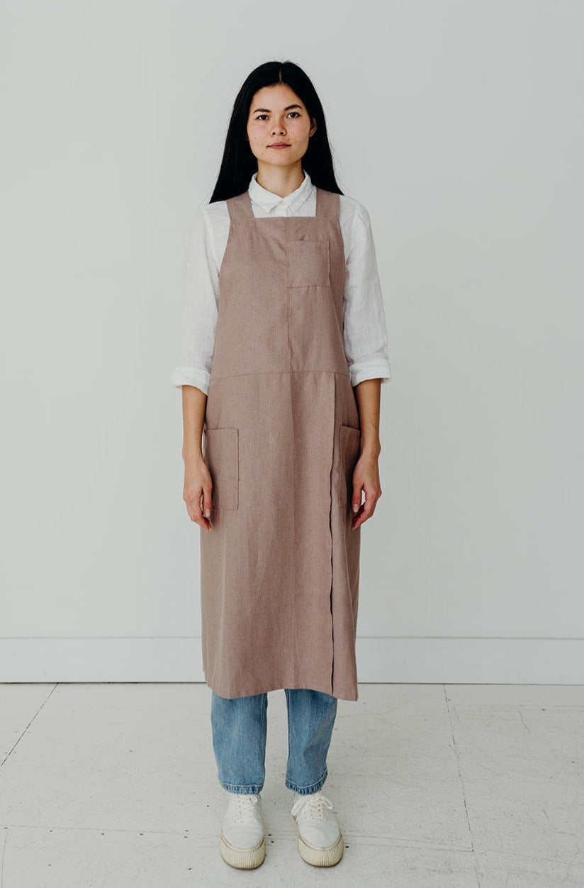 Split Leg Linen Smock Apron with Cross Back-0