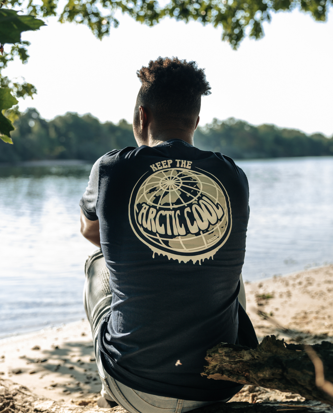Luxury Keep It Cool organic cotton deep blue t-shirt, premium Arctic-inspired capsule collection, stylish screen printing design by Arcticus at brixbailey.com
