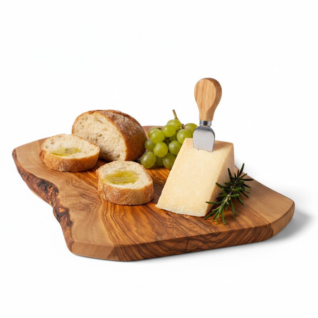 Handmade Olive Wood Live Edge Cutting Board — Rustic Charcuterie &amp; Serving Board | Natural Bark Edge