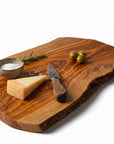 Handmade Olive Wood Live Edge Cutting Board — Rustic Charcuterie & Serving Board | Natural Bark Edge | Choose Your Size