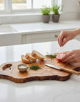 Handmade Olive Wood Freeform Cutting Board with Handle | Live Edge Charcuterie & Serving Board | Unique Natural Grain | 40–80 cm
