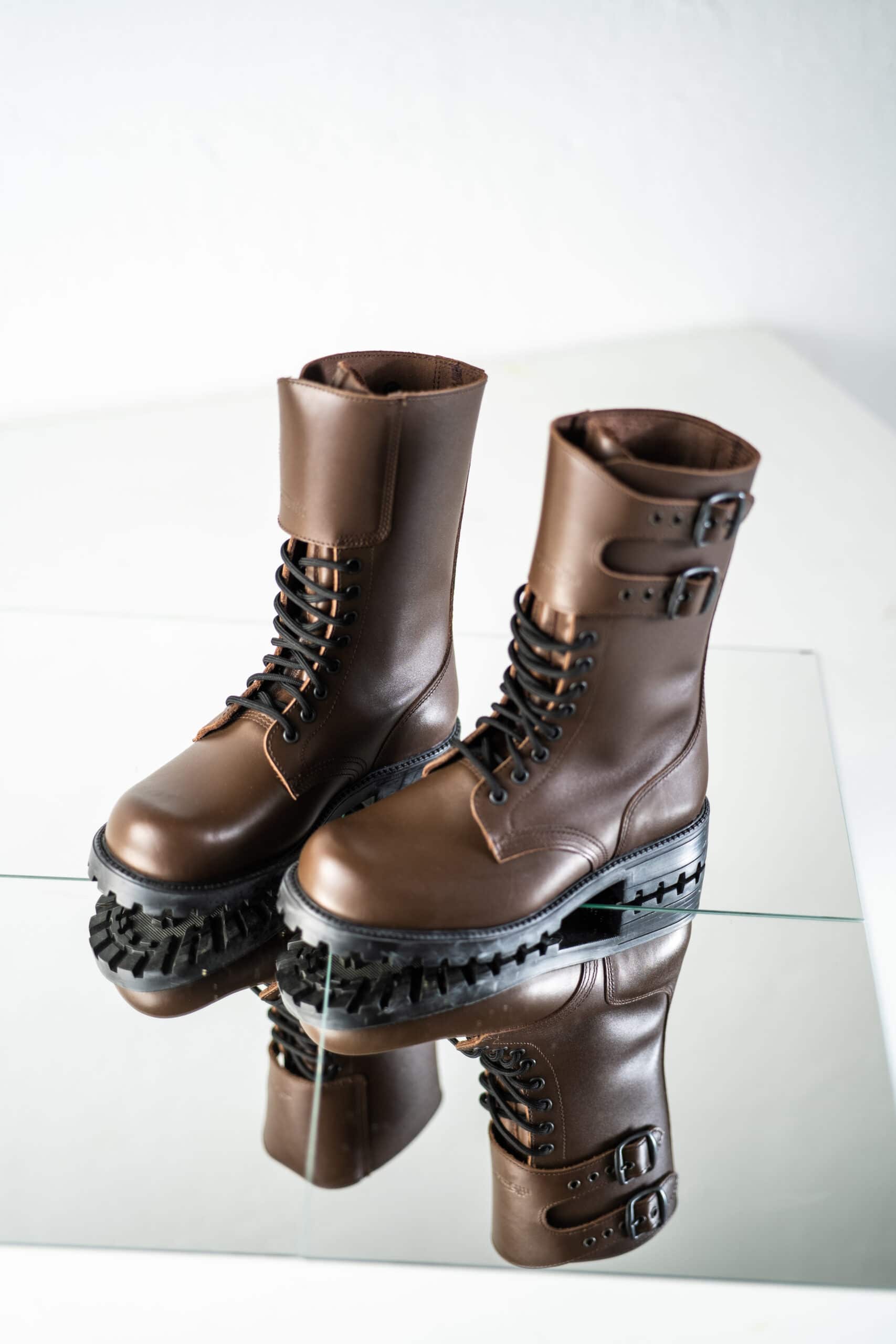 Dark Brown Leather Lace Up Boots