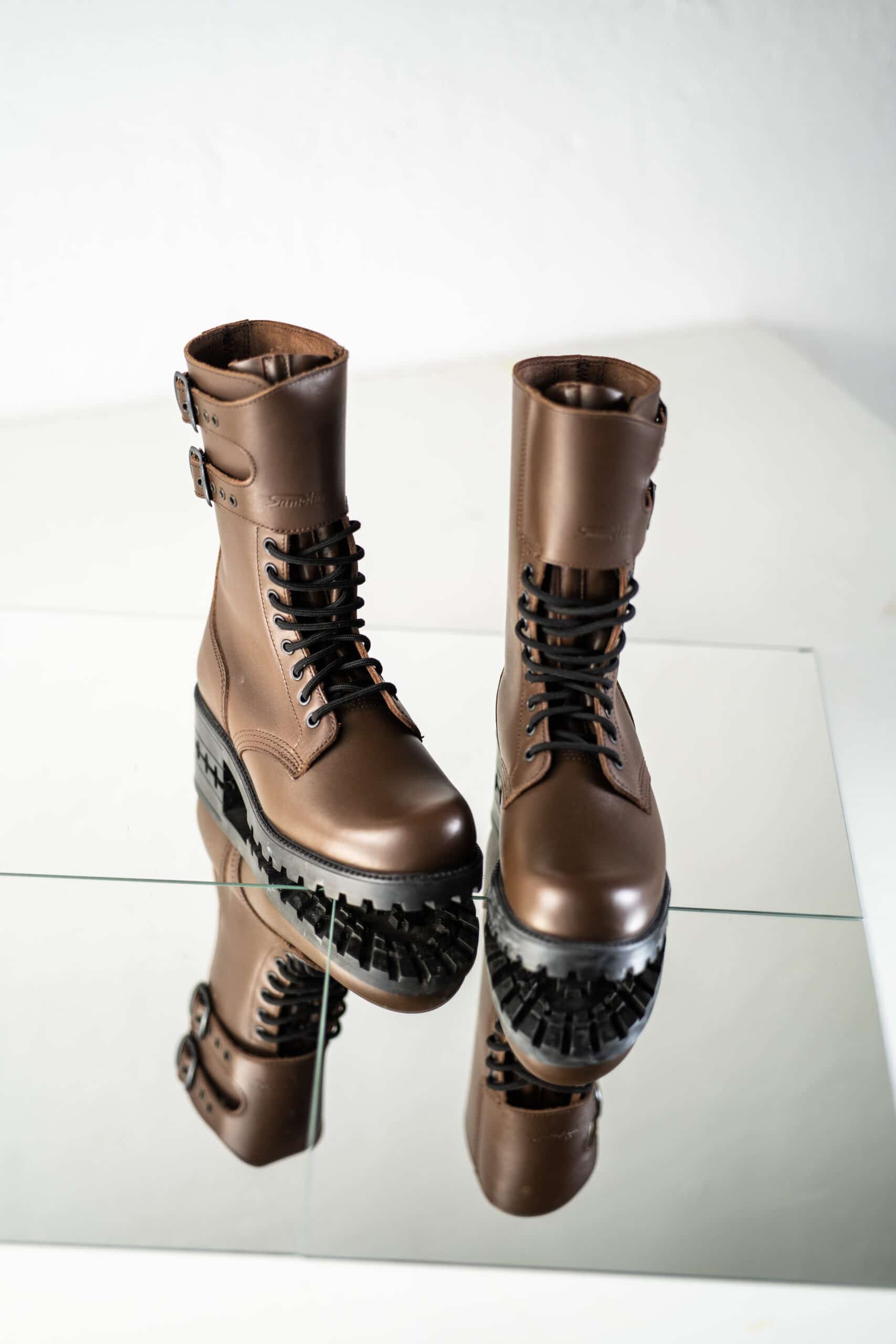 Dark Brown Leather Lace Up Boots