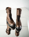Dark Brown Leather Lace Up Boots