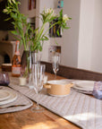Luxury organic cotton quilted table runner pair, premium chambray weave, stylish modern dining decor, best-selling black Friday deal by Karpāsa London at brixbailey.com