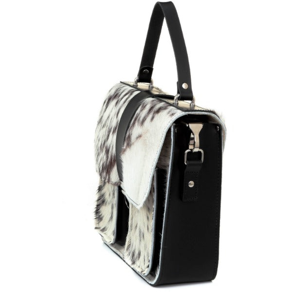 NEW Ivory Calf Hair Leather Top Handle Bag