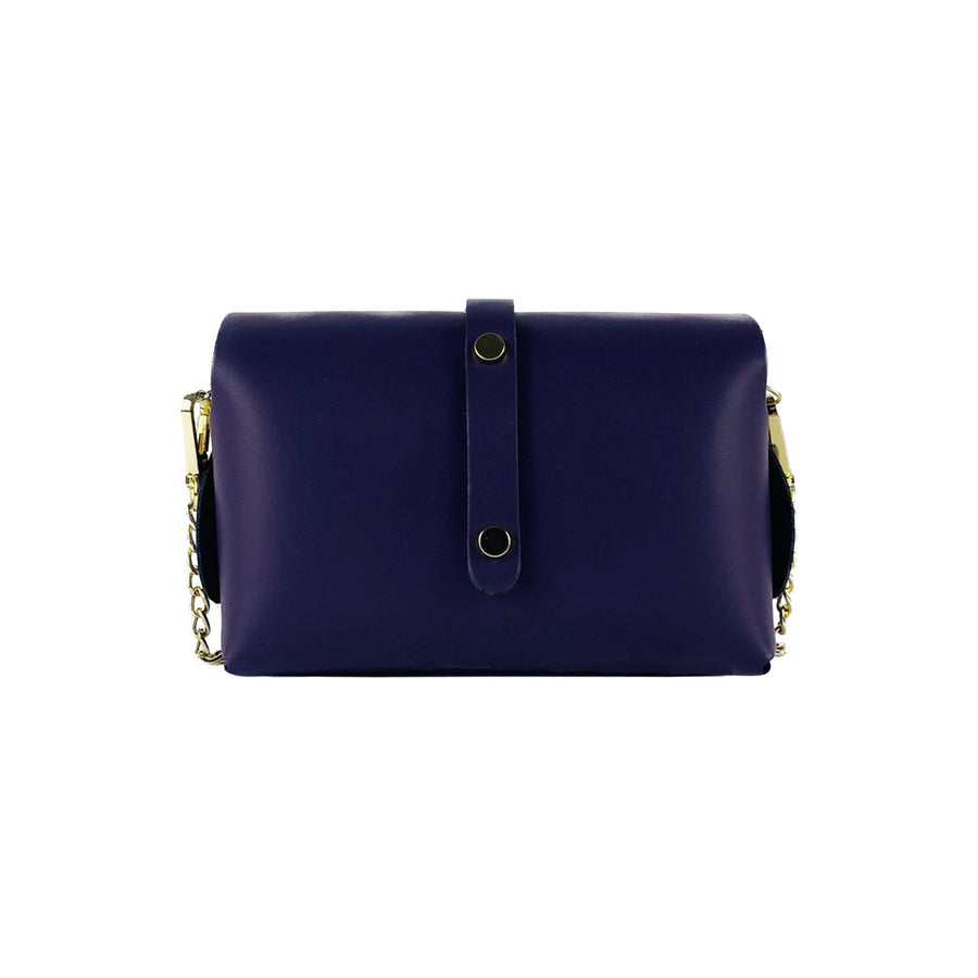 RB1001Y | Borsa Piccola in Vera Pelle Made in Italy con Tracollina removibile e passante di chiusura in metallo Oro Lucido - Colore Viola - Dimensioni: cm 16,5 x 11 x 8