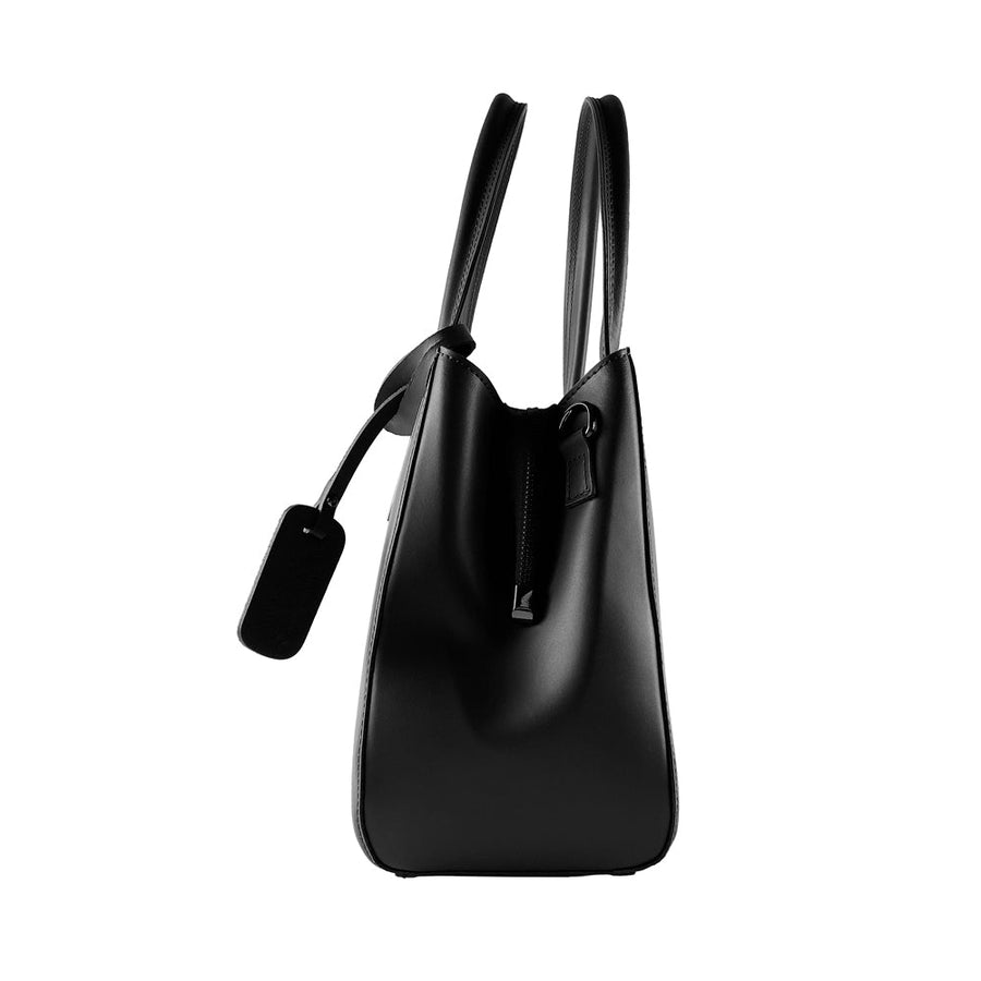 Italian Leather Handbag for Women - Made in Italy - Genuine Leather, Black, Gunmetal Zipper & Accessories - 33x25x15 cm by Kailimood.store at brixbailey.com