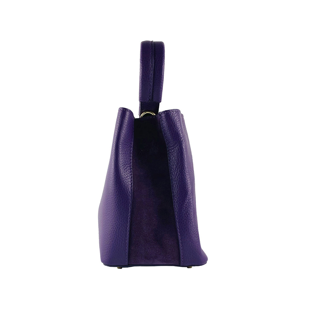 Italian Leather Bucket Bag for Women with Pouch & Adjustable Strap - Made in Italy - Elegant Violet & Suede Inserts by Kailimood.store at brixbailey.com