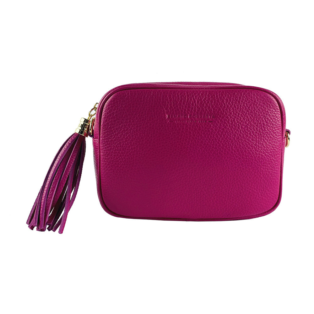 Italian Leather Crossbody Bag for Women - Adjustable Strap & Gold Zipper - Made in Italy - Fuchsia by Kailimood.store at brixbailey.com