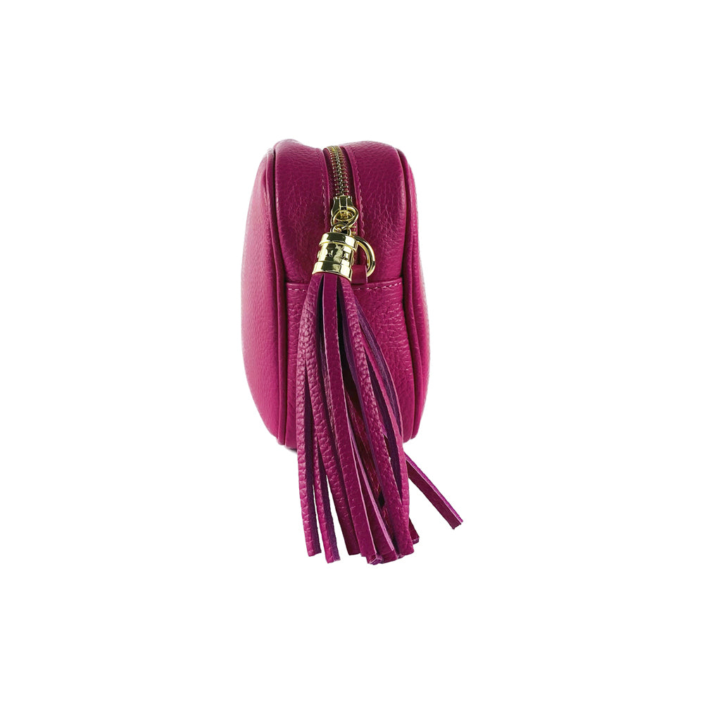 Italian Leather Crossbody Bag for Women - Made in Italy - Adjustable Strap - Fuchsia &amp; Gold Hardware by Kailimood.store at brixbailey.com