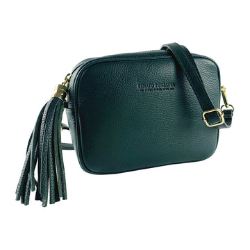 Renato Borzatta Italy Shoulder Bag in Genuine Leather - Adjustable Strap, Gold Zipper, Green Fashion Tote by Kailimood.store at brixbailey.com